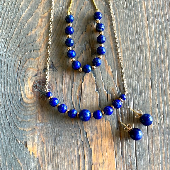 Jewelry - 14KT Lapis Lazuli Necklace, Bracelet & Earrings